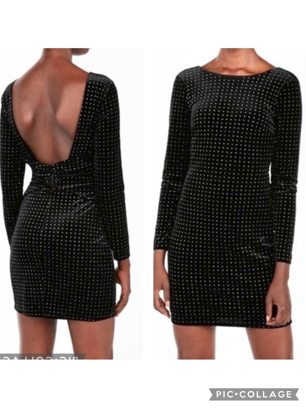 Express Black Velvet Backless Shimmer Long Sleeve Mini Dress M (6/8) Cocktail